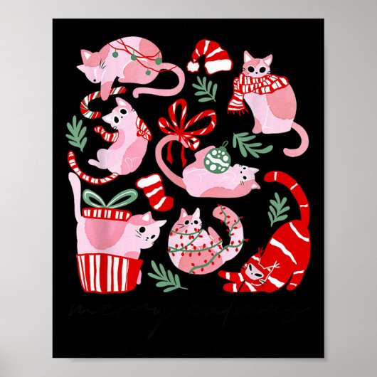Doodles Merry Catmas Christmas Funny Cat Lover Xma Poster (Vorne)