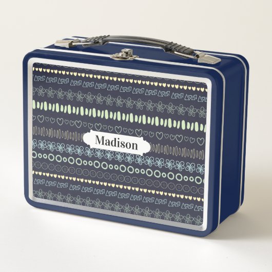 Doodles Muster individuelle Name Essboxen Metall Brotdose (Vorderseite)