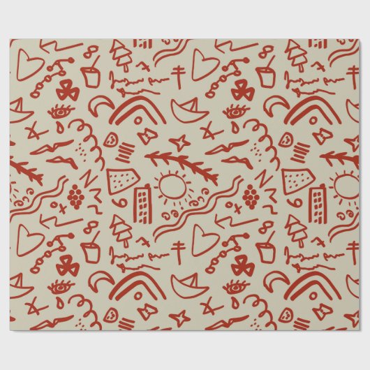 Doodles rot und beige geschenkpapier (Flach)