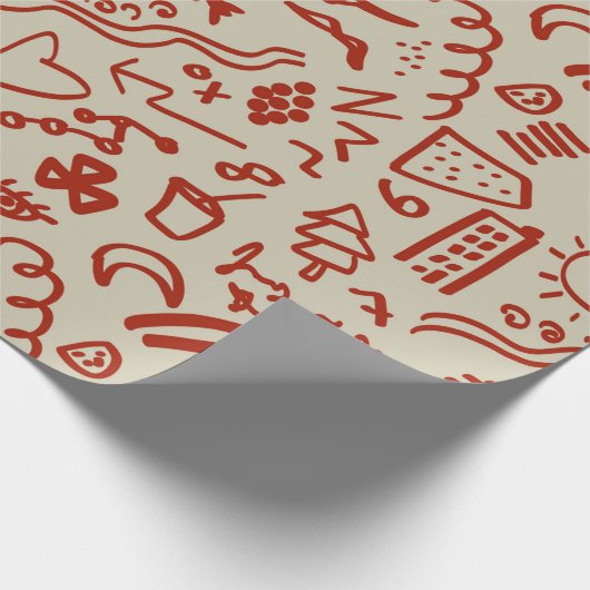 Doodles rot und beige geschenkpapier (Ecke)