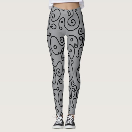 doodles Schwarzweißmuster Leggings (Vorderseite)