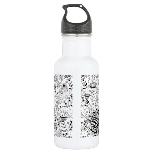 Doodmuster für Vögel und Blume Edelstahlflasche (Rückseite)