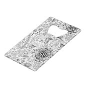 Doodmuster für Vögel und Blume Kreditkartenflaschenöffner (Vorderseite Schrägansicht)