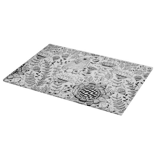 Doodmuster für Vögel und Blume Schneidebrett (Ecke)
