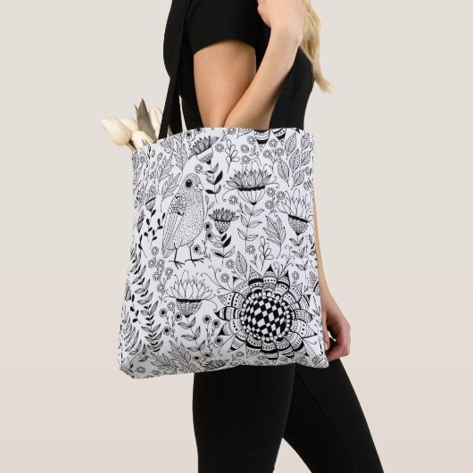 Doodmuster für Vögel und Blume Tasche (Von Nahem)