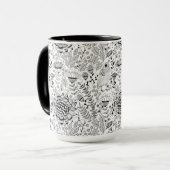 Doodmuster für Vögel und Blume Tasse (Vorderseite Links)