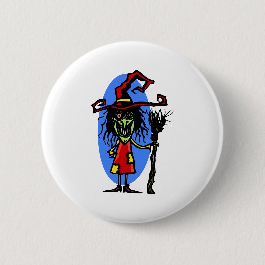Doof Hexe mit Besen Button (Vorderseite)