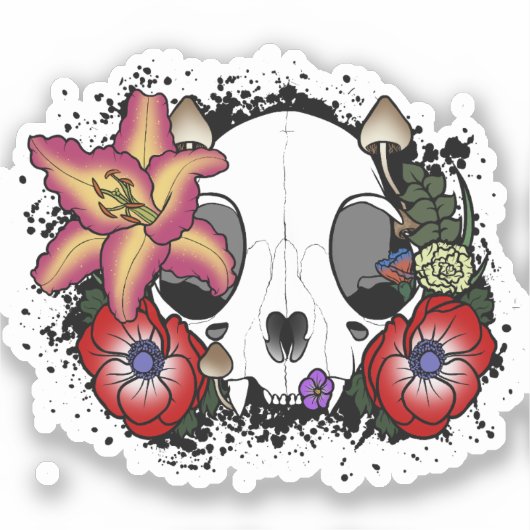 Doom and Bloom Cat Skull Aufkleber (Vorderseite)