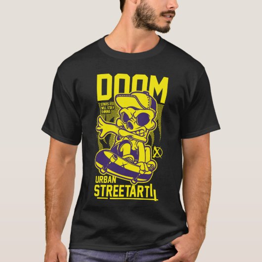Doom Urban Streetart - Skelett auf der Skischule T-Shirt (Vorderseite)