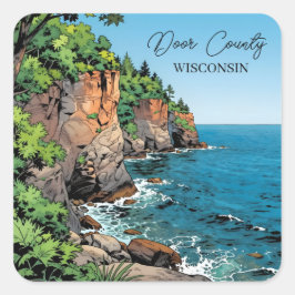Door County Illustration | The Bluffs and Lake Quadratischer Aufkleber