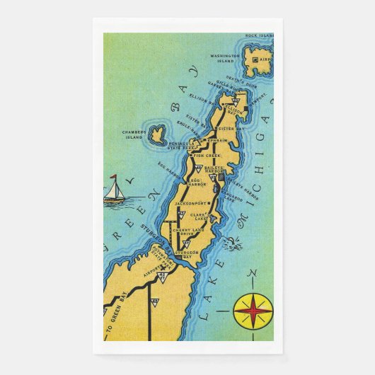 Door County Karte Gästehandtücher Serviette (Vorderseite)