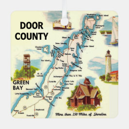Door County Postcard Map Ornament Aus Metall