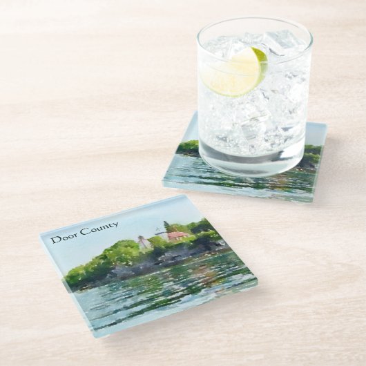 Door County Sherwood Punkt-Aquarell Glasuntersetzer (Schrägansicht)