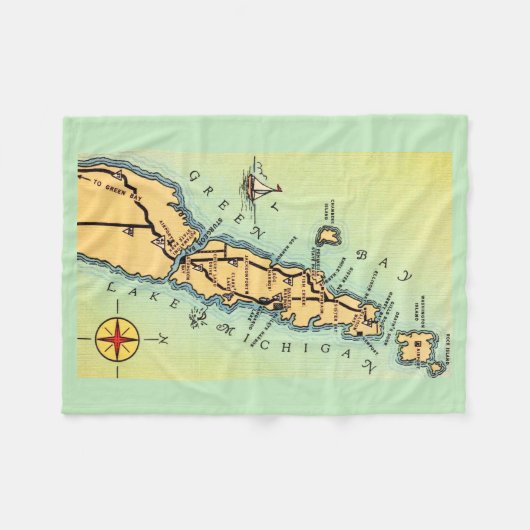 Door County Vintage-Karten-Fleece-Decke Fleecedecke (Vorderseite (Horizontal))