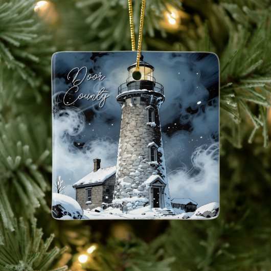 Door County, Wisconsin Lighthouse in Winter Keramikornament (Baum)