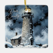 Door County, Wisconsin Lighthouse in Winter Keramikornament (Vorderseite)