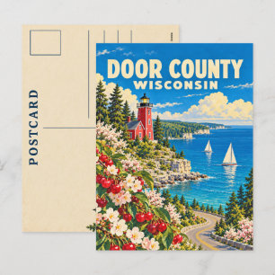 Door County Wisconsin Vintage Leuchtturm Kirsche A Feiertagspostkarte