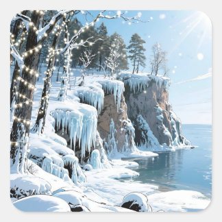 Door County  Wisconsin Winter Christmas  Quadratischer Aufkleber