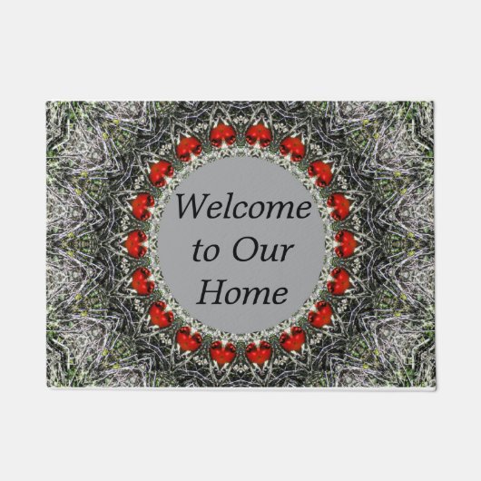 Door Mat in Rot und Gray Mandala Look Fußmatte (Vorderseite)