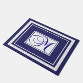 Door Mat Initial M Monogramm blau weiß Fußmatte (Schrägansicht)