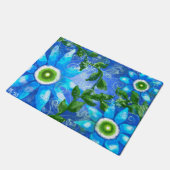 Door Mat mit Abstrakter blaugrüner Blütenkunst Fußmatte (Schrägansicht)