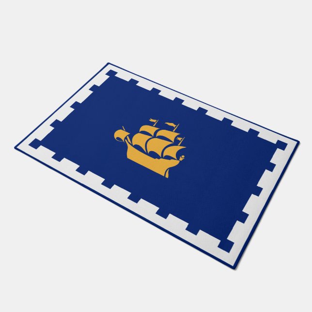 Door Mat with Flag of Quebec City, Canada Fußmatte (Schrägansicht)