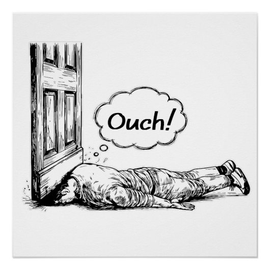 Door Slam Disaster “Ouch!” Comic Illustration Poster (Vorderseite)
