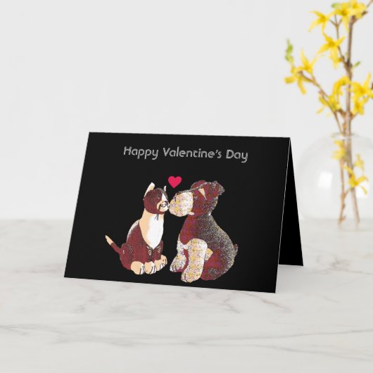 Door Stopp Dog and Cat Editable Valentine Karte (Gelbe Blume)