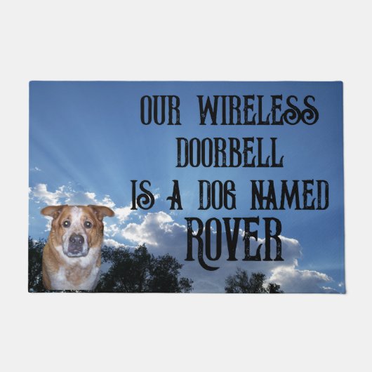 Doorbell ist Hund mit Name und Foto | Sonnenstrahl Fußmatte (Vorderseite)