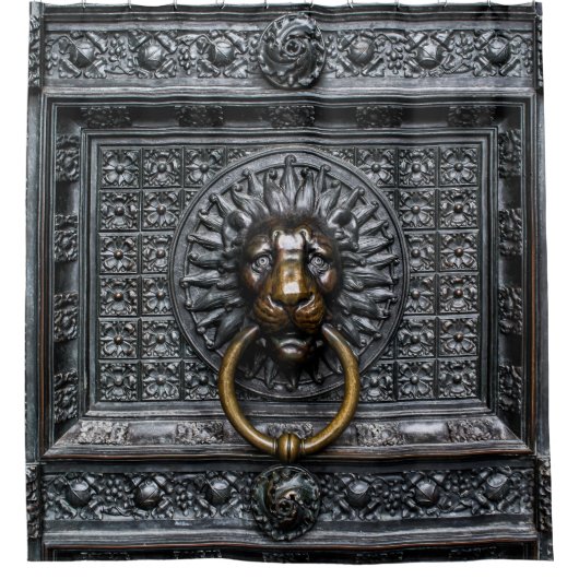 Doorknocker Löwe - Schwarz / Gold Duschvorhang (Vorderseite)