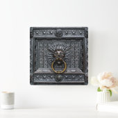 Doorknocker Löwe - Schwarz / Gold Quadratische Wanduhr (Zuhause)