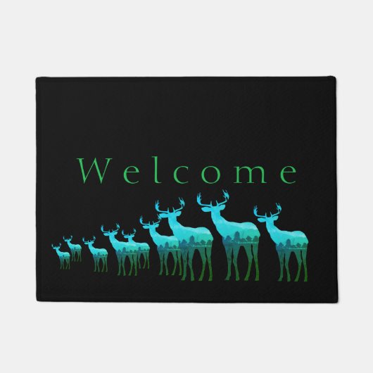 Doormat-Blue-Green Deer/Elk Willkommen Fußmatte (Vorderseite)
