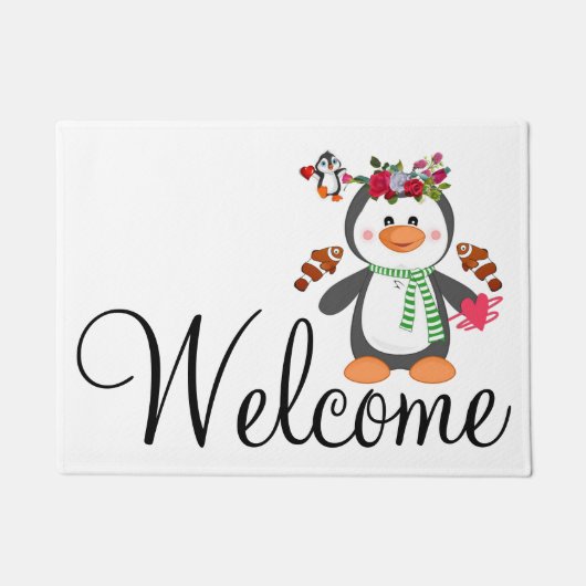 Doormat Happy Valentine's Day Pinguin Hearts Fußmatte (Vorderseite)