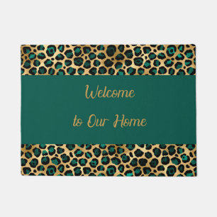 Doormat in Imitate Gold und Aquamarin Leopard Desi Fußmatte