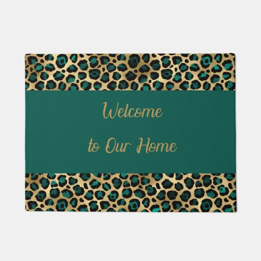 Doormat in Imitate Gold und Aquamarin Leopard Desi Fußmatte (Vorderseite)