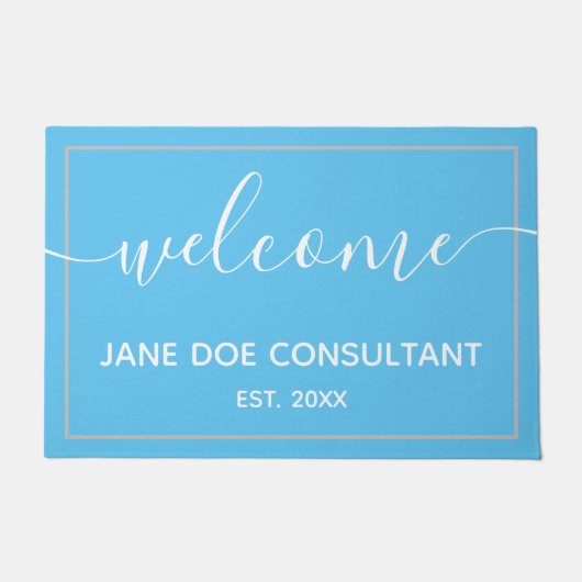 Doormat - Personalisierter Empfang Sky Blue + Whit Fußmatte (Vorderseite)