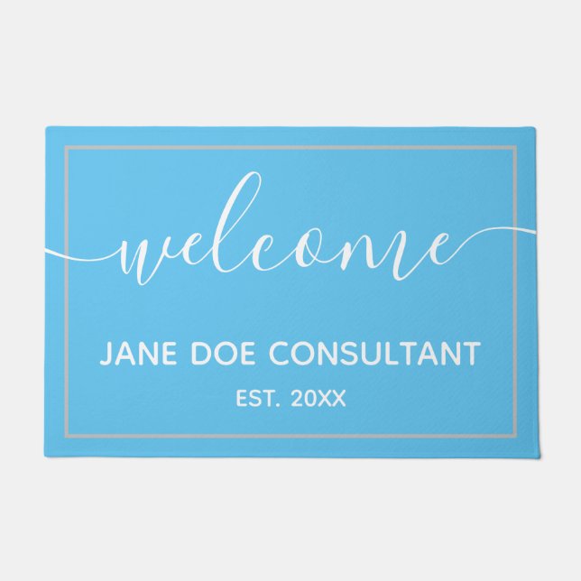 Doormat - Personalisierter Empfang Sky Blue + Whit Fußmatte (Vorderseite)