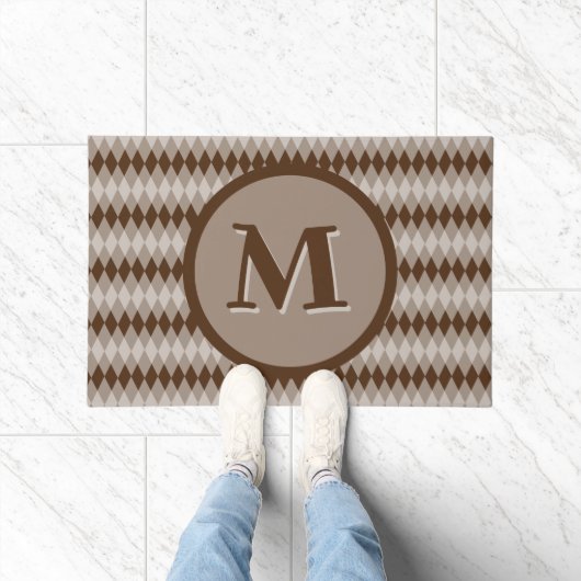 Doormat - Raute Muster braun mit Monogramm Fußmatte (Indoor)