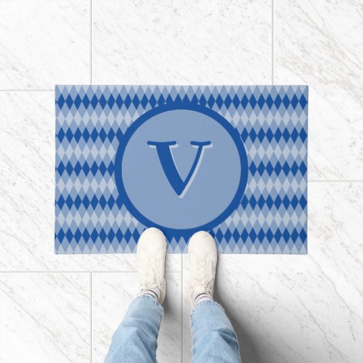 Doormat - Raute Muster in blau mit Monogramm Fußmatte (Indoor)