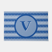 Doormat - Raute Muster in blau mit Monogramm Fußmatte (Vorderseite)