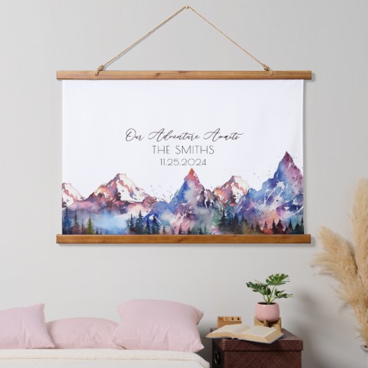 Dopamin Mountain Alternative Wedding Gästebuch Wandteppich Mit Holzrahmen (Schlafzimmer)