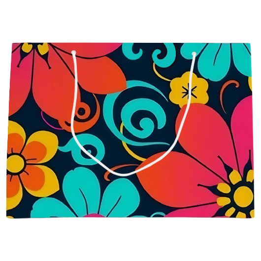 Dopamindekor - Bright Funky Blume-Retro Große Geschenktüte (Vorderseite)