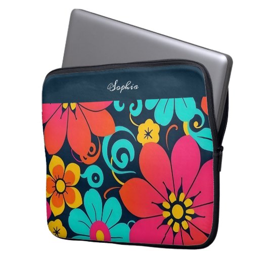 Dopamindekor - Bright Funky Blume-Retro Laptopschutzhülle (Vorderseite Links)