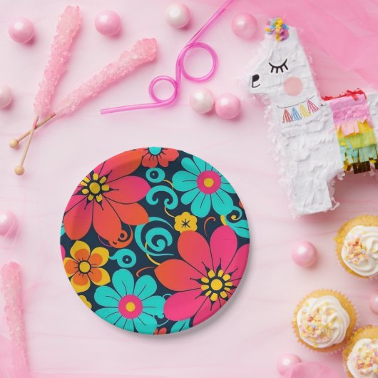 Dopamindekor - Bright Funky Blume-Retro Pappteller (Party)