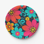Dopamindekor - Bright Funky Blume-Retro Pappteller (Vorderseite)