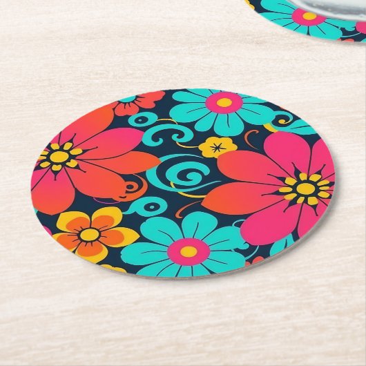 Dopamindekor - Bright Funky Blume-Retro Runder Pappuntersetzer (Angewinkelt)