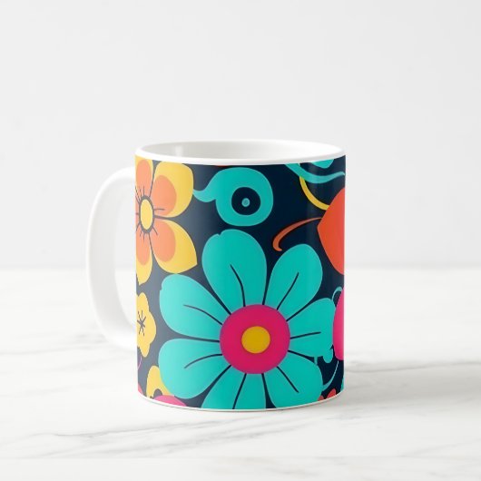 Dopamindekor-Tasse - Bright Funky Blume-Retro Kaffeetasse (Vorderseite Links)