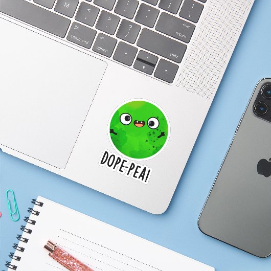 Dope-pea Funny Dopey Pea Pun Aufkleber (Laptop mit iPhone)