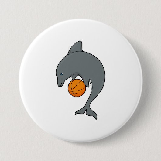 Dophin als Basketballspieler mit Basketball Button (Vorderseite)
