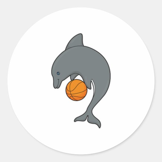 Dophin als Basketballspieler mit Basketball Runder Aufkleber (Vorderseite)